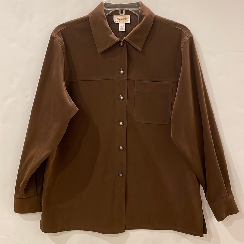 Talbots Brushed Cotton Long Sleeve Brown Shirt Jacket sz Petite Small